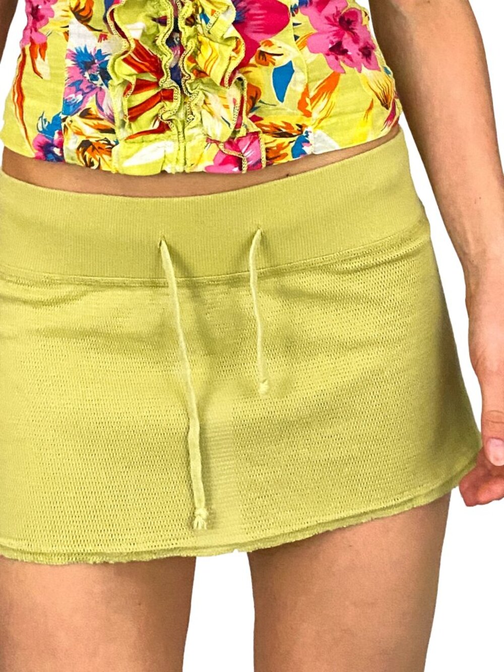 lime green waffle knit mini skirt by weekend traffic
